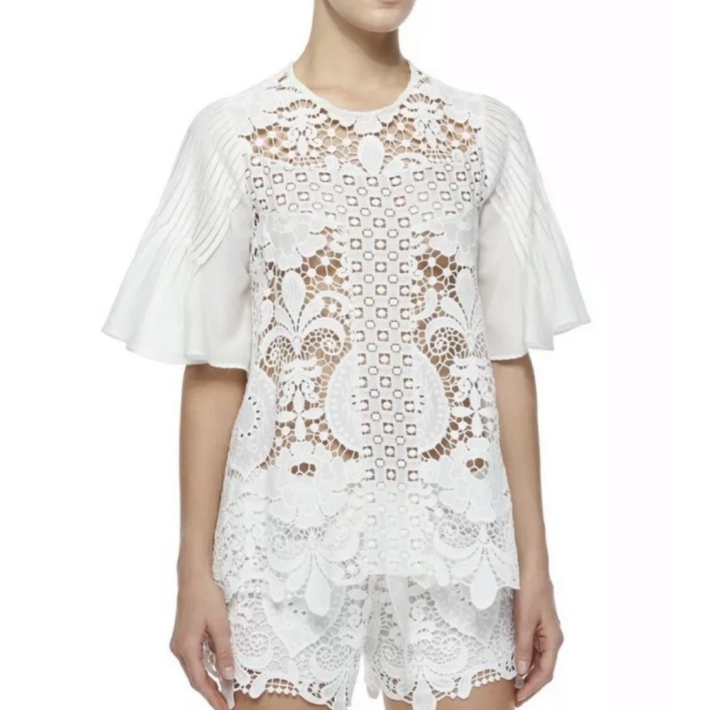 Alexis Emmanuel Crochet Bell-Sleeve Top